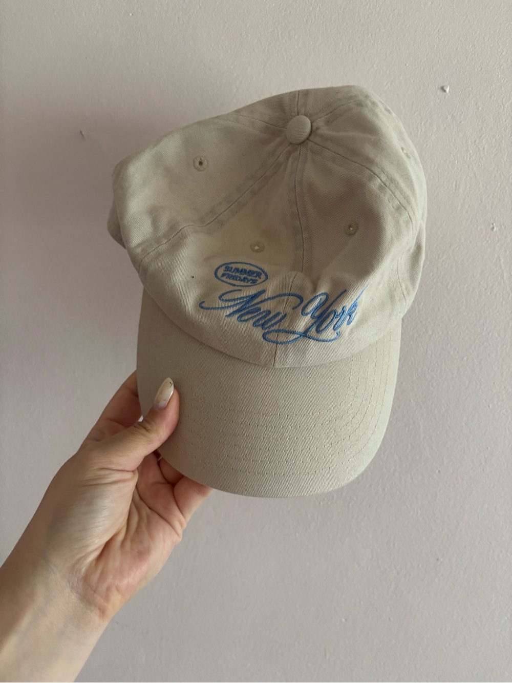 Beige 'New York' Embroidered Baseball Cap